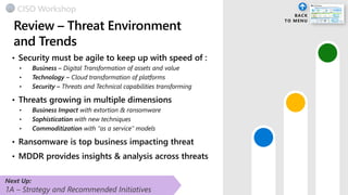 •
•
•
•
Next Up:
1A – Strategy and Recommended Initiatives
CISO Workshop
 