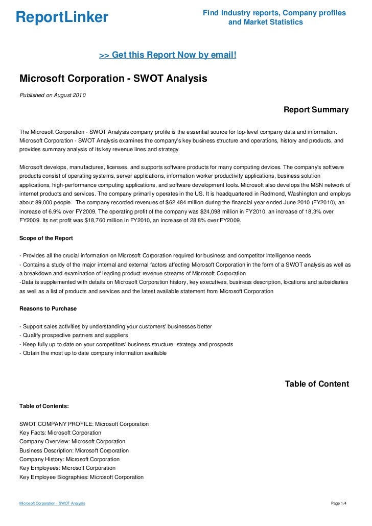 an analysis of microsoft corporation homework sample swot analysis of microsoft