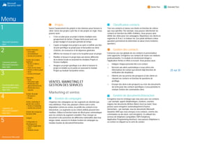 Menu
1
Microsoft Dynamics
NAV
2
Comment acheter
Microsoft Dynamics
NAV 2015
3
Fonctionnalités dans
Microsoft Dynamics
NAV 2015
4
Capacités de
Microsoft Dynamics
NAV 2015
5
Ressources Microsoft
Gestion financière
 Généralités
 Immobilisations
 Gestion de trésorerie
Gestion de la chaîne
logistique
 Ventes et effets à
recevoir
 Taxes sur les ventes
 Achats et effets à payer
 Stock
 Gestion d'entrepôt
Fabrication
 Bases
 Fabrication agile
 Planification des
approvisionnements
 Planification de la
capacité
Gestion de projet
 Ressources
 Projets
Ventes, marketing et
gestion des services
 Ventes et marketing
 Gestion des services
Gestion des ressources
humaines (RH)
Langues
Configuration et
développement
 Objets d'application
 Autre
 Modules locaux
Remises sur factures d'achats
Ce module calcule automatiquement les remises sur facture. La
remise peut correspondre à des montants minimaux différents
d'un fournisseur à un autre (et dans diverses devises) et à des
taux différents, en fonction de la taille de la commande. La
remise est calculée sur chaque ligne séparément.
Prix sur ligne achat
Gérez différents prix d'achats qui prennent en compte des
conditions spéciales établies avec le fournisseur, conditionnées
par des paramètres comme une quantité minimale, une unité
de mesure, une devise, une période ou une variante article. Le
prix le plus bas apparaît sur la ligne d'achat lorsque la
commande répond aux conditions indiquées dans la table des
prix d'achat.
Gestion des achats
Gérez des devis, des commandes ouvertes et des commandes
classiques. Un bon de commande diffère d'une facture pro
forma. Dans le cas d'un bon de commande, la quantité
disponible est ajustée dès la saisie de la ligne de commande.
Dans le cas d'une facture pro forma, la quantité ne change pas
tant que la commande n'est pas validée.
Utilisez ce module pour :
 Gérer des réceptions partielles d'articles.
 Gérer séparément les réceptions et les factures ; créer
des factures pour paiement d'avance.
 Utiliser des devis et des commandes ouvertes dans le
processus d'achat. (Les devis et les commandes ouvertes
n'affectent pas les stocks.)
Gestion des retours d'achats
Créer un bon de retour d'achat pour rembourser votre propre
entreprise d'articles défectueux ou endommagés. Les articles
sont extraits du bon de retour d'achat. Vous pouvez éditer un
retour partiel d'articles ou regrouper plusieurs retours dans une
seule note de crédit et lier les bons de retour d'achat avec des
commandes de remplacement.
Gestion des bons de commande
Automatisez le processus de planification des
approvisionnements en utilisant la feuille demande d'achat.
Produisez des états de réassort avec commandes et transferts
en fonction du stock actuel, des demandes futures, de la
disponibilité, et en fonction d'autres paramètres comme les
quantités minimales et maximales en stock et les quantités en
réassort. Affichez une représentation graphique de la
planification. L'utilisateur peut modifier le plan avant de
l'exécuter.
Vous pouvez aussi utiliser la Planification commande – un outil
simplifié de planification des approvisionnements qui vous
permet de planifier les approvisionnements en fonction de
chaque commande reçue, sans optimisation.
Stock
Rapports d'analyse
Fournissez aux décideurs de votre entreprise, notamment à
ceux en charge des ventes, des achats et de la gamme de
produits, un système d'information efficace et flexible sur la
rotation des stocks. À partir des entrées d'articles, ce module
présente une vue analytique et personnalisable qui permet
d'ajouter et d'associer des objets – comme des articles, des
clients et des fournisseurs – en fonction des besoins. Vous
pouvez :
 Fournir des montants et des quantités, établir des
comparaisons entre périodes ou par rapport au budget.
Quand ces valeurs sont placées dans des formules, elles
peuvent devenir un indicateur de performance pour
l'entreprise.
 Analyser la cause de problèmes.
 Afficher la dynamique des ventes ; analyser la rotation du
stock ; évaluer le comportement des clients ; définir les
tendances ; affiner l'offre des produits, les prix et les
fournisseurs ; prendre des décisions en parfaite connaissance
de cause.
20 sur 35
 