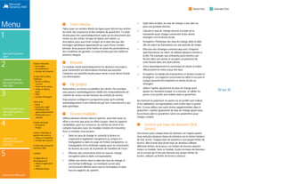 Menu
1
Microsoft Dynamics
NAV
2
Comment acheter
Microsoft Dynamics
NAV 2015
3
Fonctionnalités dans
Microsoft Dynamics
NAV 2015
4
Capacités de
Microsoft Dynamics
NAV 2015
5
Ressources Microsoft
Gestion financière
 Généralités
 Immobilisations
 Gestion de trésorerie
Gestion de la chaîne
logistique
 Ventes et effets à
recevoir
 Taxes sur les ventes
 Achats et effets à payer
 Stock
 Gestion d'entrepôt
Fabrication
 Bases
 Fabrication agile
 Planification des
approvisionnements
 Planification de la
capacité
Gestion de projet
 Ressources
 Projets
Ventes, marketing et
gestion des services
 Ventes et marketing
 Gestion des services
Gestion des ressources
humaines (RH)
Langues
Configuration et
développement
 Objets d'application
 Autre
 Modules locaux
Projets
Suivez l'avancement des projets et des données pour facturer le
client. Gérez des projets à prix fixe et des projets en régie. Vous
pouvez aussi :
 Créer un plan pour un projet à tâches multiples avec
groupement de tâches. Chaque tâche peut avoir son
propre budget et sa propre période de temps.
 Copier un budget d'un projet à un autre et définir une liste
de prix spécifique au projet pour la facturation au client
d'articles, de ressources et de dépenses générales.
 Afficher les travaux en cours et la réception pour un projet.
 Planifier et facturer le projet dans une devise différente
de la devise locale en associant les modules Projets et
Devises multiples.
 Assigner un projet spécifique à un client et facturer le
projet en totalité ou en partie en associant le module
Projets au module Facturation ventes.
VENTES, MARKETING ET
GESTION DES SERVICES
Marketing et ventes
Gestion de campagne
Organisez des campagnes sur des segments de clientèle que
vous définissez. Pour cela, plusieurs critères sont à votre
disposition comme les ventes, les profils des contacts et les
interactions. Les segments ou les critères définis peuvent être
réutilisés. Utilisez la fonction fusion de Word pour communiquer
avec les contacts du segment considéré. Pour envoyer un
document à des personnes de différentes nationalités dans leur
langue natale, associez le module Gestion de campagne au
module Gestion de document/Interaction.
Classification contacts
Triez vos contacts et classez vos clients en fonction de critères
que vous spécifiez. Par exemple, vous pouvez sélectionner les
contacts en fonction du chiffre d'affaires. Vous pouvez ainsi
définir des cibles pour vos campagnes. Répartissez vos clients en
segments A, B ou C et évaluez-les. (Les poids attribués à deux
questions permettent de déterminer la valeur d'une troisième
question.)
Gestion des contacts
Conservez une vue globale de vos contacts et personnalisez
votre approche. Enregistrez vos contacts de toutes vos relations
professionnelles. Ce module est étroitement intégré à
l'application Ventes et effets à recevoir. Vous pouvez aussi :
 Indiquer chaque personne liée à un contact.
 Recevoir une alerte automatique si vous entrez des
informations de contact qui existent déjà (fonction de
vérification des doublons).
 Obtenir une vue précise des prospects et des clients en
classant vos contacts en fonction de questions de
profilage.
 Envoyer des devis à des prospects ou créer des documents
de vente pour des contacts spécifiques si vous possédez le
module Gestion des commandes client.
Gestion de documents/Interaction
Enregistrez tous les échanges que vous avez avec vos contacts
– par exemple, appels téléphoniques, réunions, courriers.
Joignez des documents (fichiers Word, Excel ou texte). Vous
pouvez aussi enregistrer automatiquement d'autres
interactions – par exemple, tous les documents Microsoft
Dynamics NAV que vous envoyez à vos contacts, comme des
commandes ou des devis, sont enregistrés. En utilisant des
services de téléphone compatibles TAPI (Telephony
Application Programming Interface), vous pouvez téléphoner à
un contact en cliquant sur la carte du contact.
25 sur 35
 