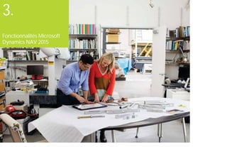 Starter Pack Extended Pack
Menu
1
Microsoft Dynamics
NAV
2
Comment acheter
Microsoft Dynamics
NAV 2015
9 sur 35
3
Package de
fonctionnalités dans
Microsoft Dynamics
NAV 2015
4
Capacités de Microsoft
Dynamics NAV 2015
5
Ressources Microsoft
3.
Fonctionnalités Microsoft
Dynamics NAV 2015
 