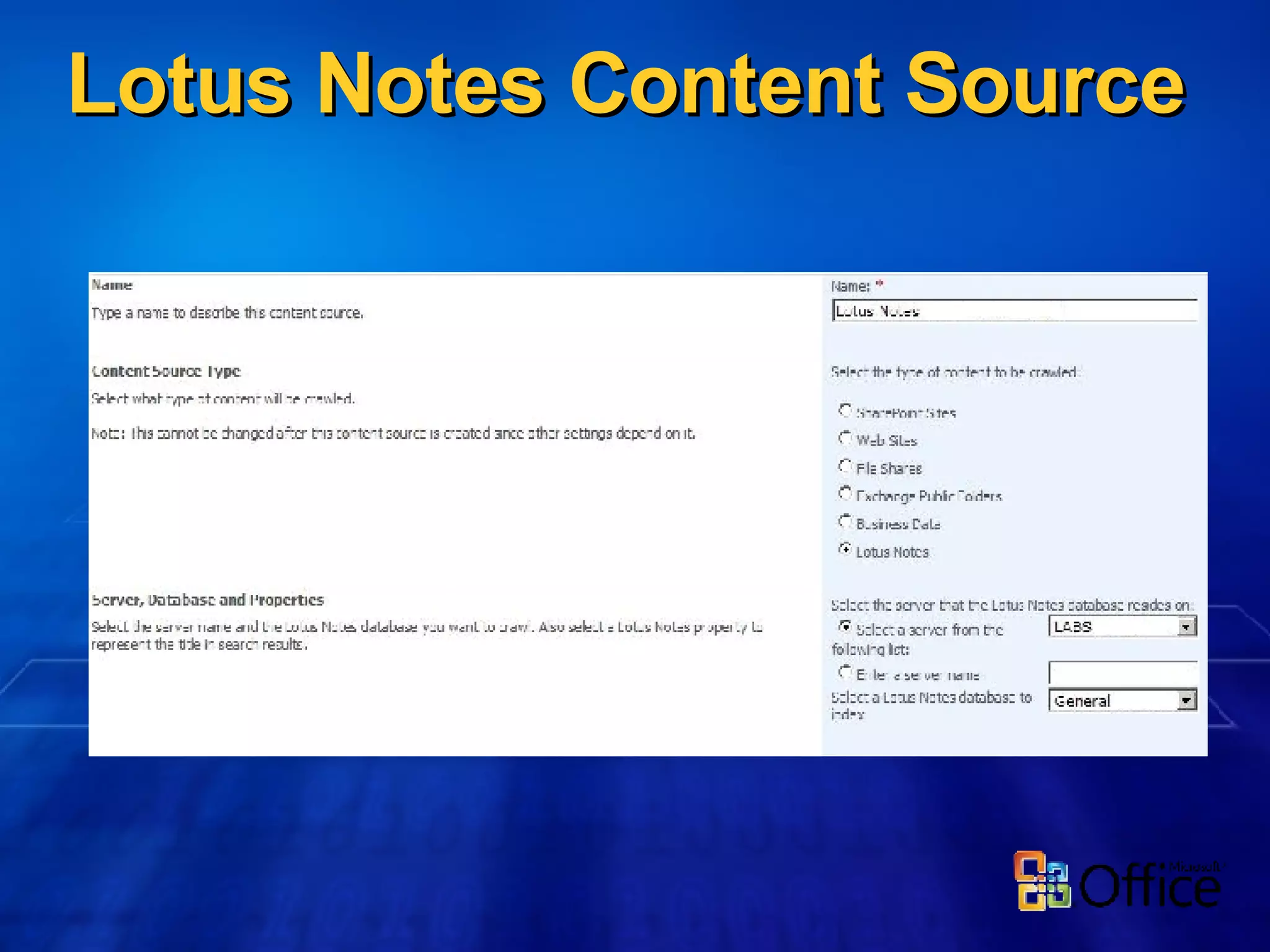 Lotus Notes Content Source 
