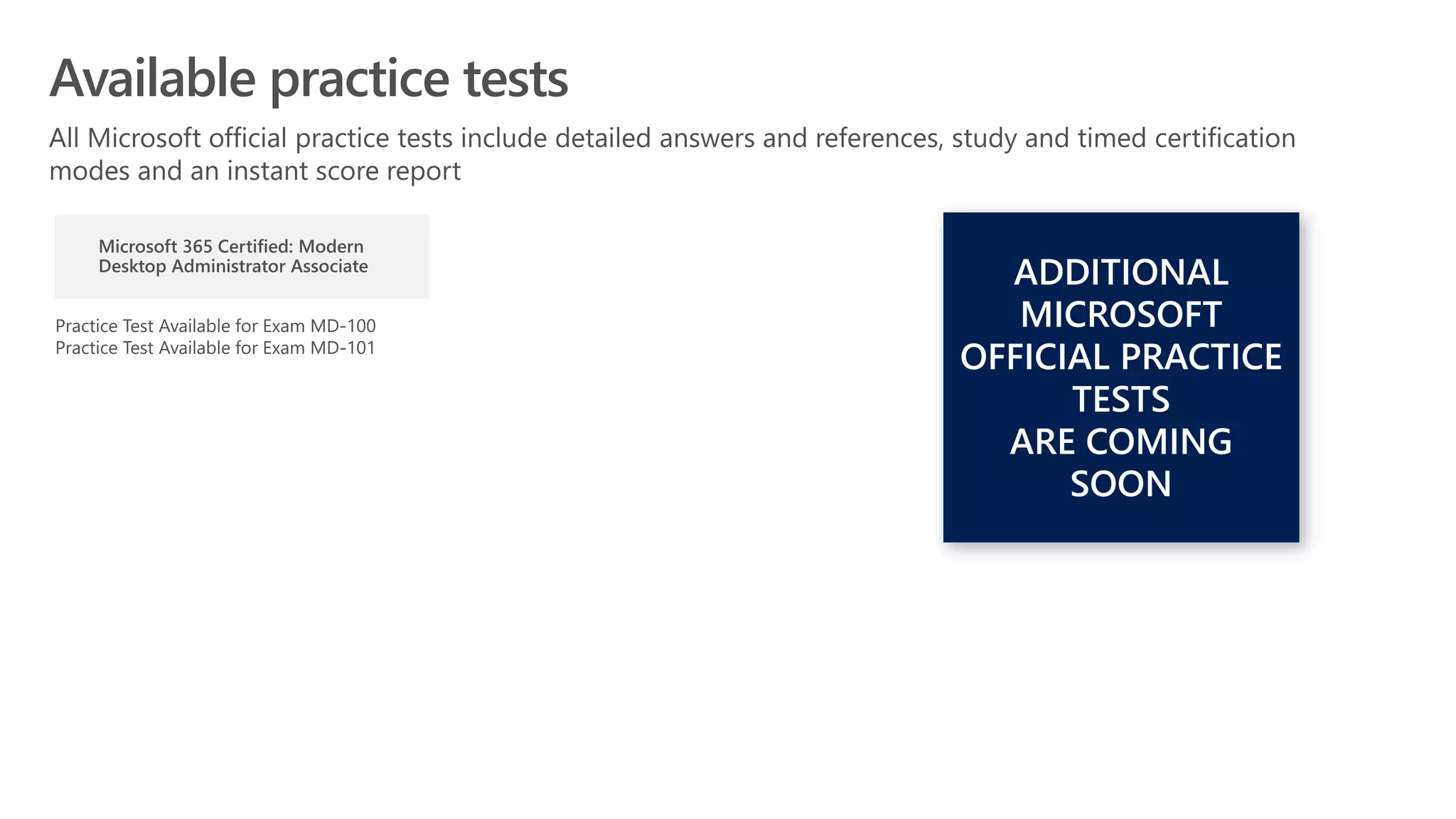 Available practice tests
 