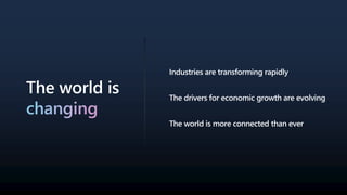 The world is
changing
Industries are transforming rapidly
The drivers for economic growth are evolving
The world is more connected than ever
 