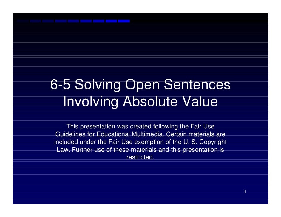 Algebra Solving Open Sentences Involving Absolute Value