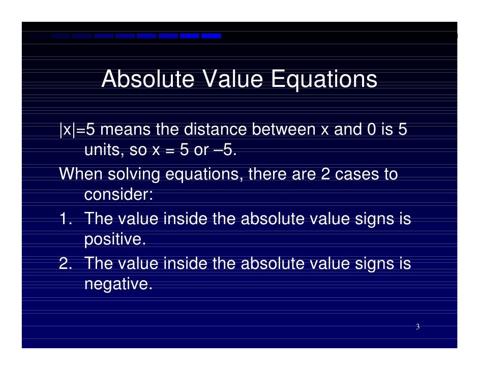 Algebra Solving Open Sentences Involving Absolute Value
