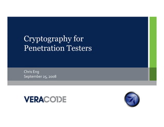 Cryptography for
Penetration Testers

Chris Eng
September 25, 2008
 