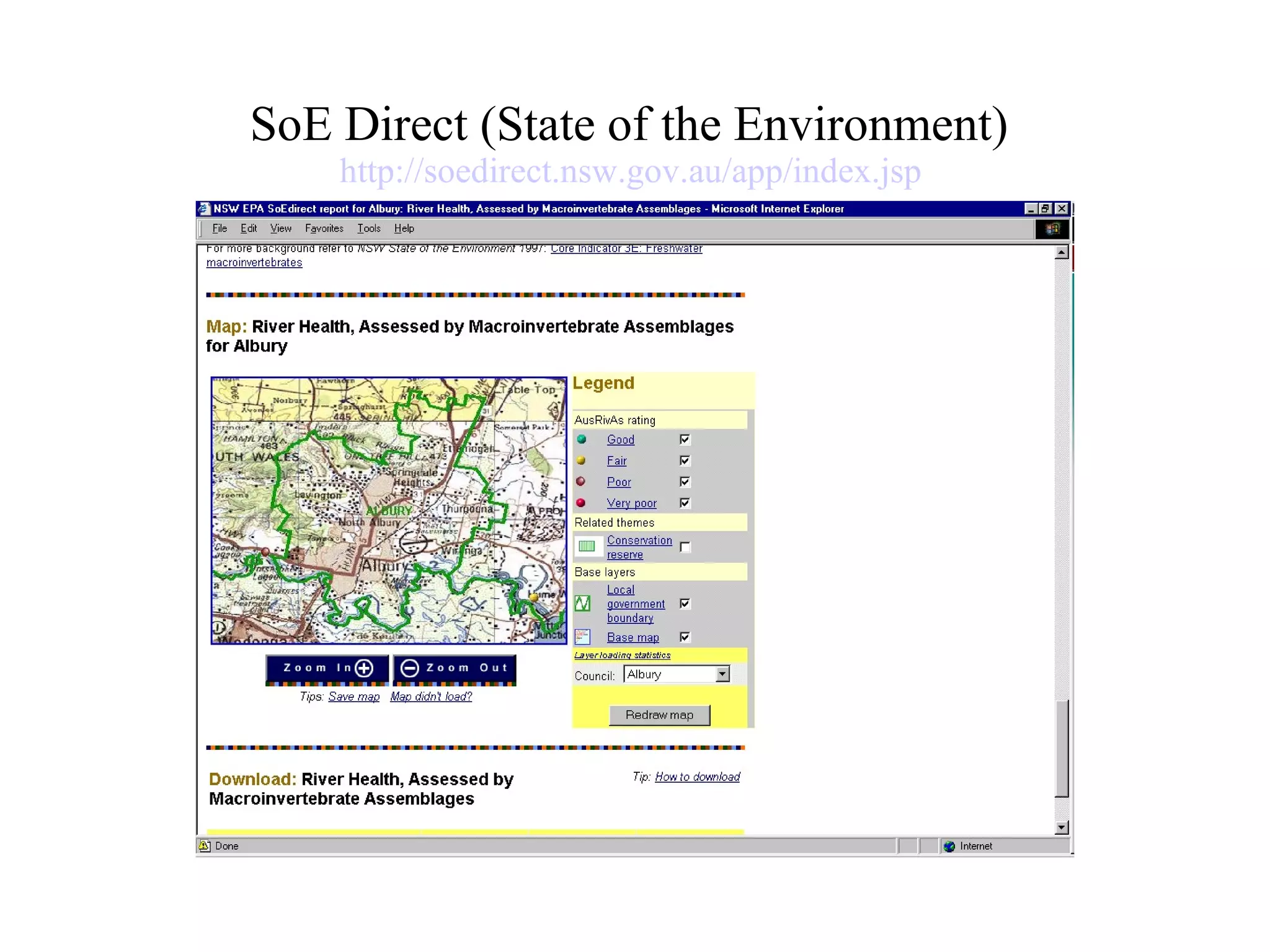 SoE Direct (State of the Environment)  http://soedirect.nsw.gov.au/app/index.jsp   