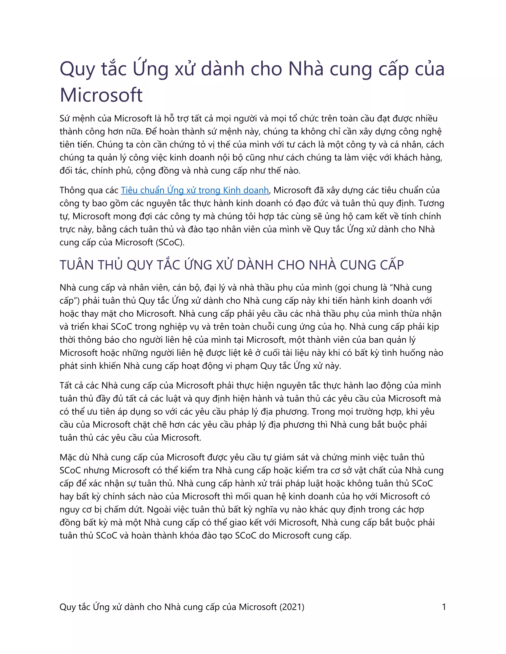 Microsoft suppliercodeofconduct vietnamese PDF