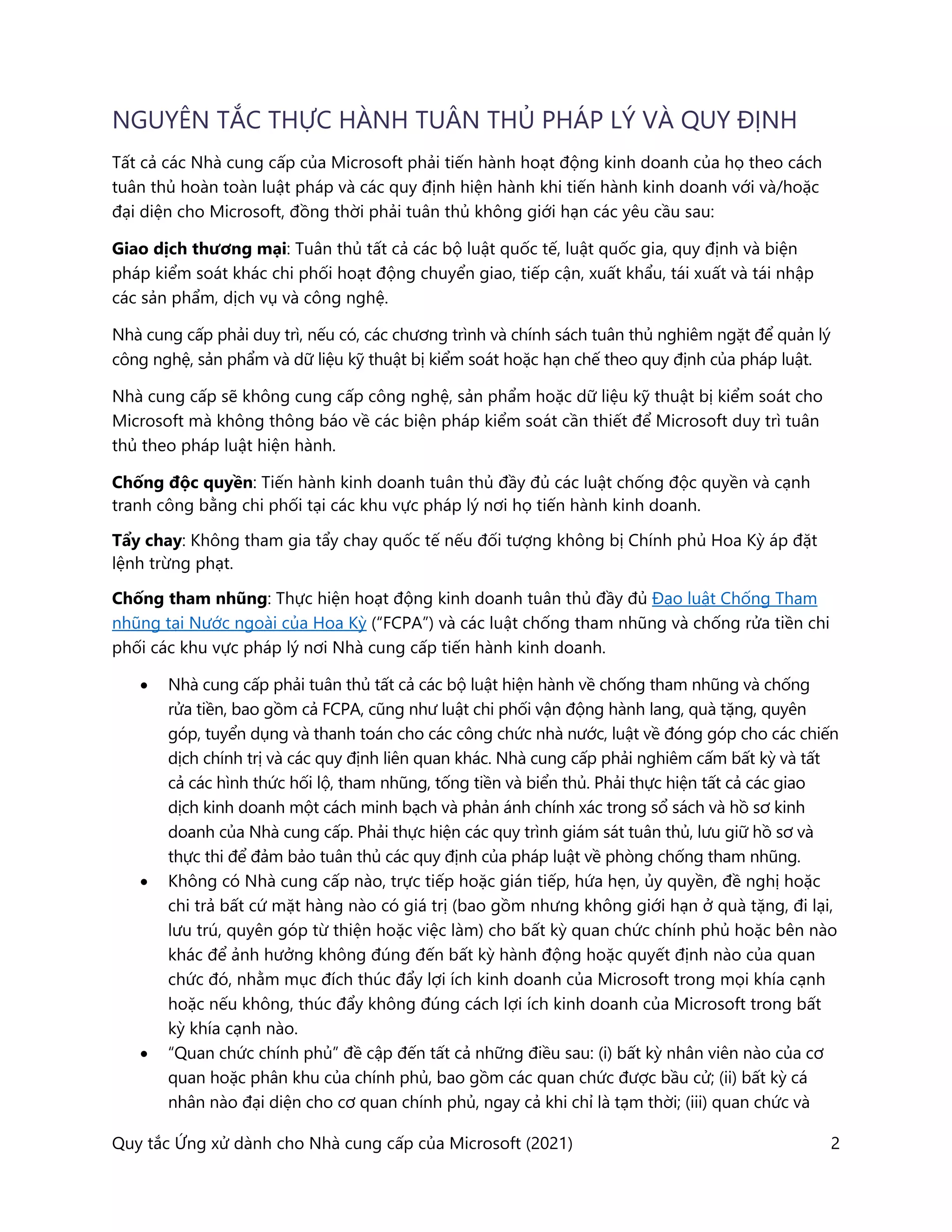 Microsoft suppliercodeofconduct vietnamese PDF