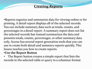 Summary Report Access Database Microsoft access | PPTX