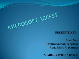 PRESENTED BY :Arun Sasi
Reshmi Suman Varghese
Rona Mary Alexander
S1 MBA- XAVIONZ BATCH

 