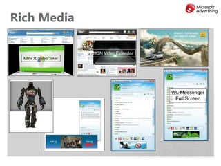 Rich Media

                       MSN Video Extender
  MSN 3D Video Taker




                                            WL Messenger
                                             Full Screen
 
