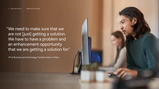 “
We need to make sure that we
are not [just] getting a solution.
We have to have a problem and
an enhancement opportunity
that we are getting a solution for.”
VP of Business and Technology Transformation, FinServ
9 Organizational drivers Driver 1: Business strategy
 