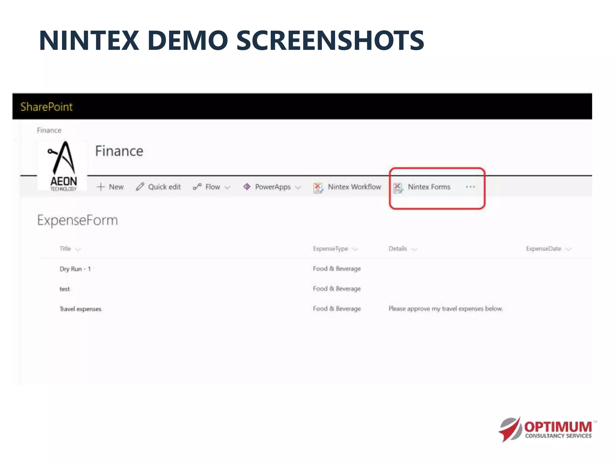 NINTEX DEMO SCREENSHOTS
 