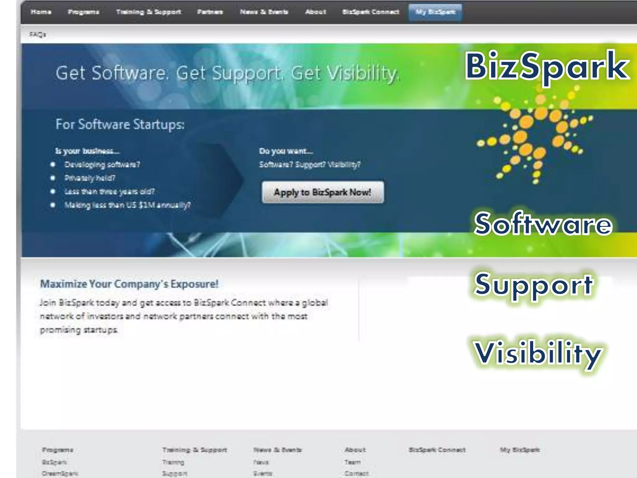 BizSparkSparkSoftwareSupportVisibility