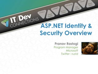 Pranav Rastogi
Program Manager
Microsoft
Twitter : rustd
ASP.NET Identity &
Security Overview
 