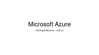 Microsoft Azure
Training Reference - L1 & L2
 