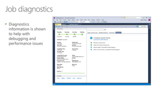 Diagnostics
information is shown
to help with
debugging and
performance issues
 