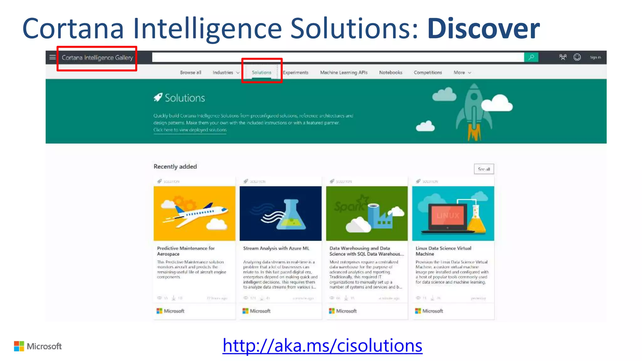 Cortana Intelligence Solutions: Discover
http://aka.ms/cisolutions
 