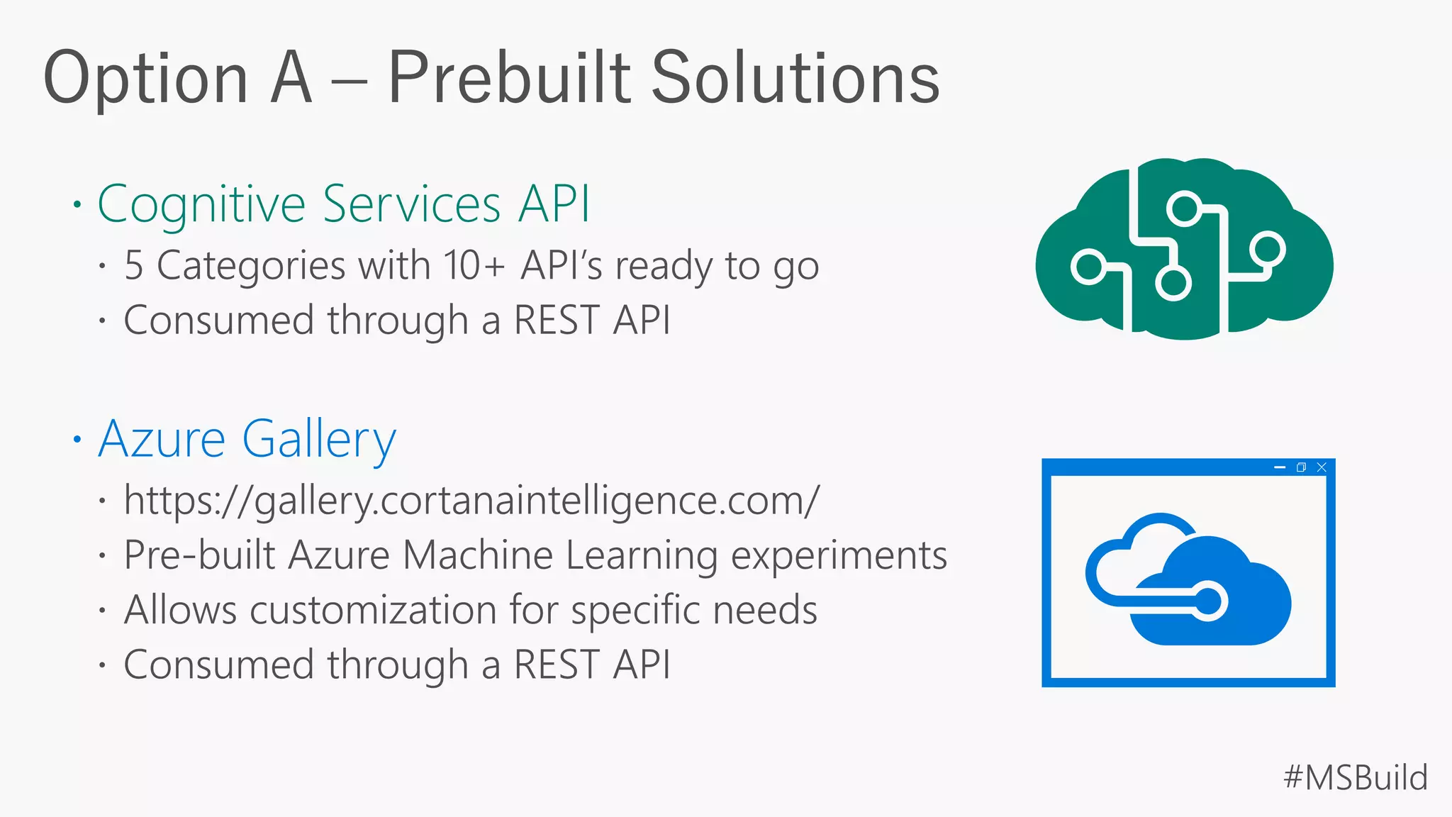  Cognitive Services API
 Azure Gallery
 