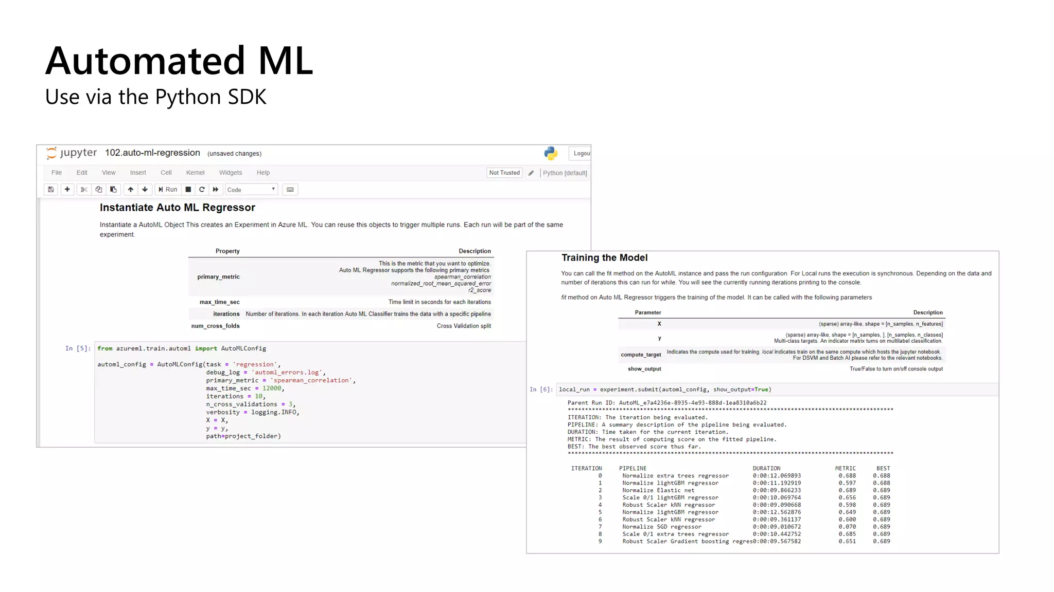 Automated ML
Use via the Python SDK
 