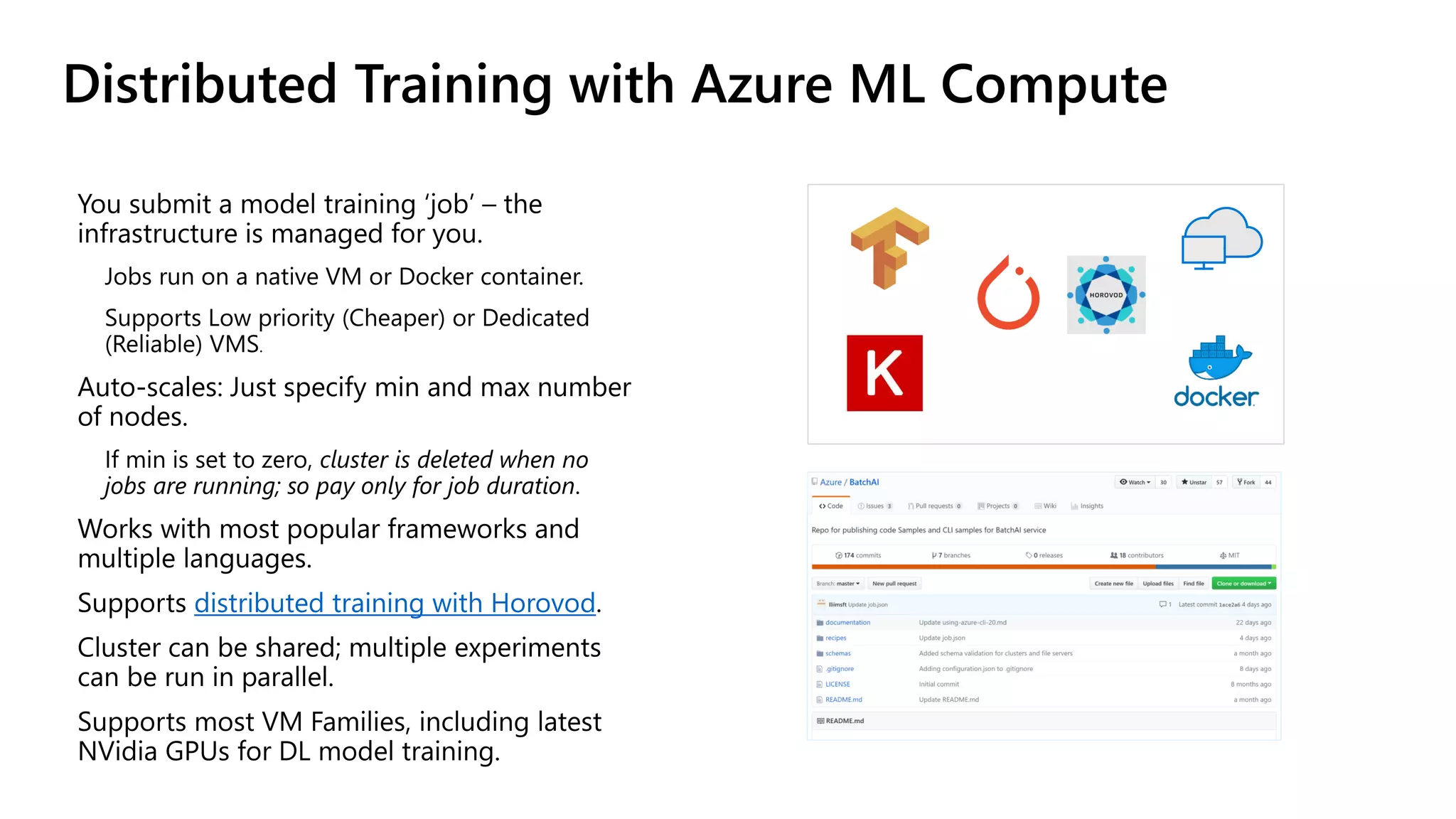 Distributed Training with Azure ML Compute
distributed training with Horovod
 