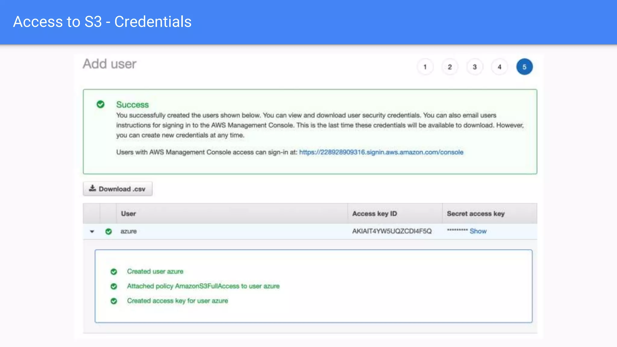 Access to S3 - Credentials
 