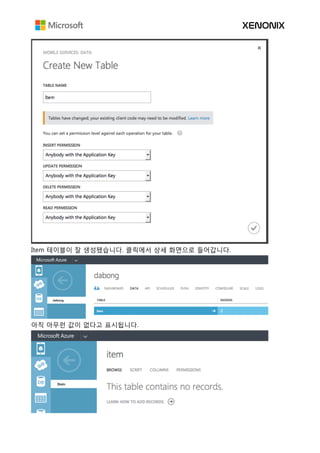 Item 테이블이 잘 생성됐습니다. 클릭에서 상세 화면으로 들어갑니다.
아직 아무런 값이 없다고 표시됩니다.
 