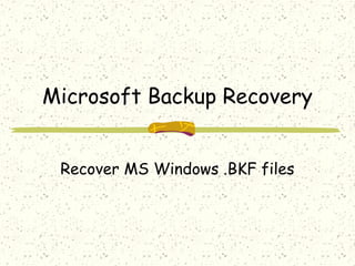 Microsoft Backup Recovery
Recover MS Windows .BKF files
 