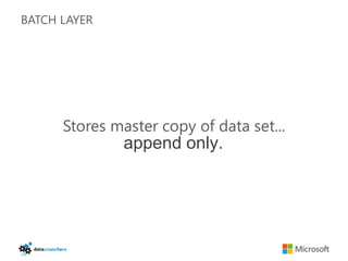 BATCH LAYER




      Stores master copy of data set...
               append only.
 