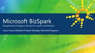 Microsoft BizSpark
Navigating the Singapore Startup Eco-system with BizSpark

Joyce Huang, BizSpark Program Manager, Microsoft Singapore
 