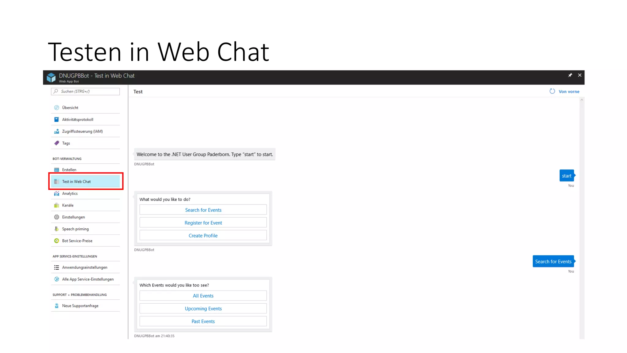 Testen in Web Chat 