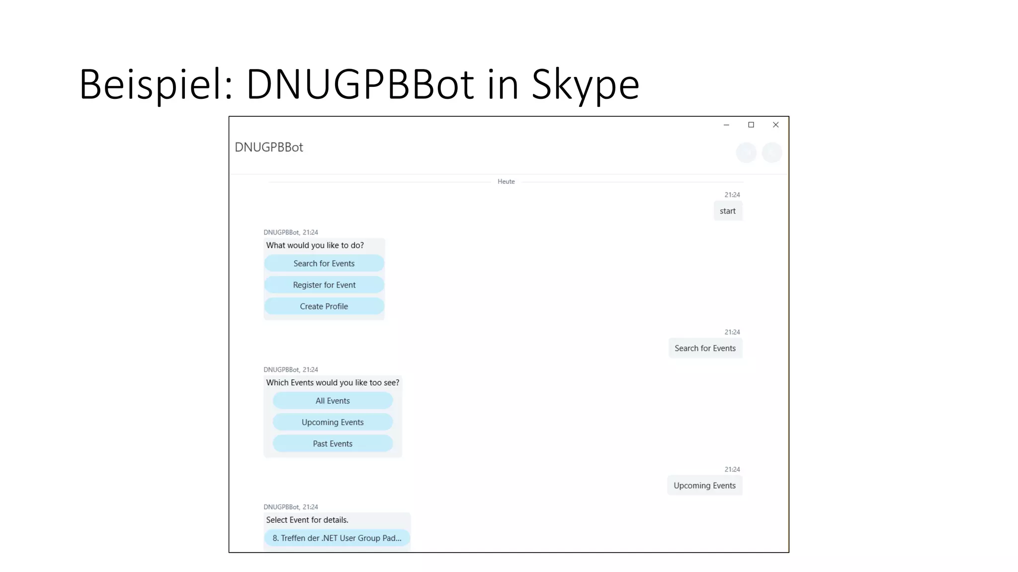 Beispiel: DNUGPBBot in Skype 