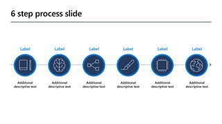 6 step process slide
Label
Additional
descriptive text
Label
Additional
descriptive text
Label
Additional
descriptive text
Label
Additional
descriptive text
Label
Additional
descriptive text
Label
Additional
descriptive text
 