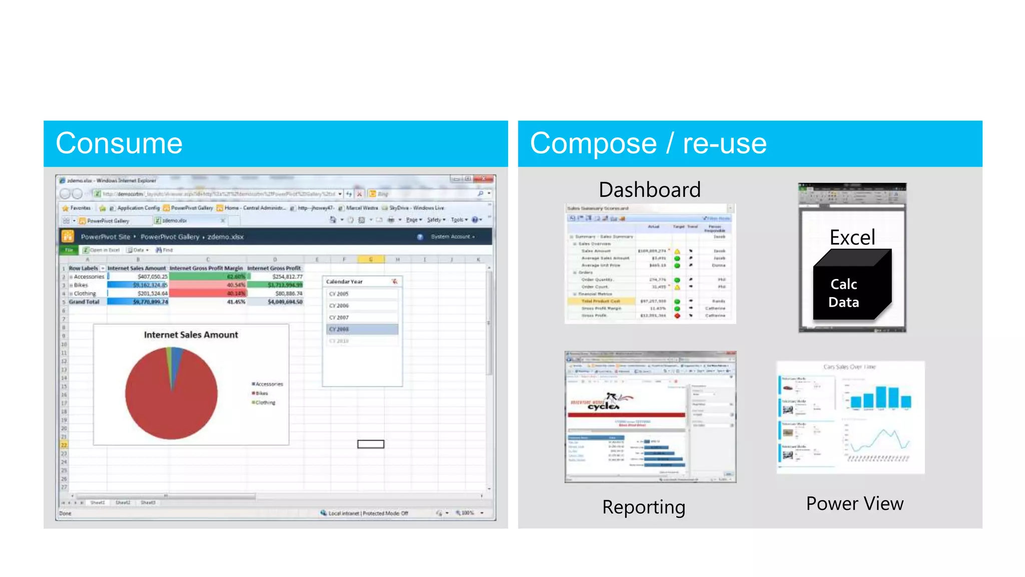 Dashboard

              Excel

              Calc
              Data




Reporting   Power View
 