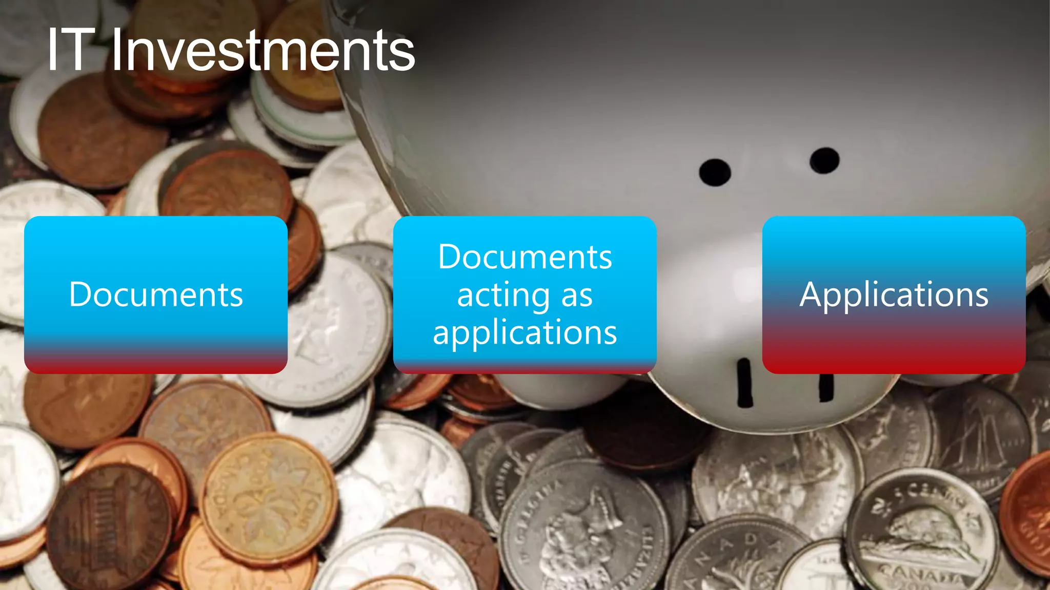 IT Investments


                 Documents
Documents         acting as     Applications
                 applications
 