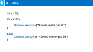 if .. else
int
if
Console.WriteLine
else
Console.WriteLine
 