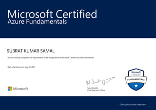 microsoft azure fundamentals certificate