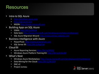 ResourcesIntro to SQL Azure