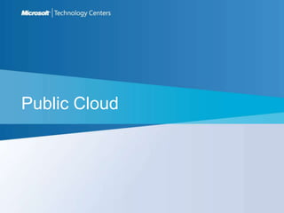 Microsoft Cloud ContinuumWeb AppsPrivate CloudPublic CloudSoftware as aService(Saas)“Dallas”Platform as a Service (PaaS)IT as a ServiceInfra-structureas aService(IaaS)| | Dynamic Infrastructure ToolkitFor System CenterDynamic Data Center ToolkitFor Hosters