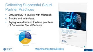 Collecting Successful Cloud
Partner Practices
 2013 and 2014 studies with Microsoft
 Survey and Interviews
 Trying to understand the best practices
of Successful Cloud Partners
39
http://aka.ms/idccloudebook
 