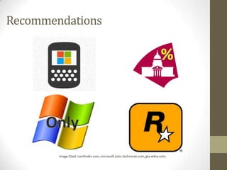 Recommendations

Image Cited: iconfinder.com, microsoft.com, technorati.com, gta.wikia.com,

 