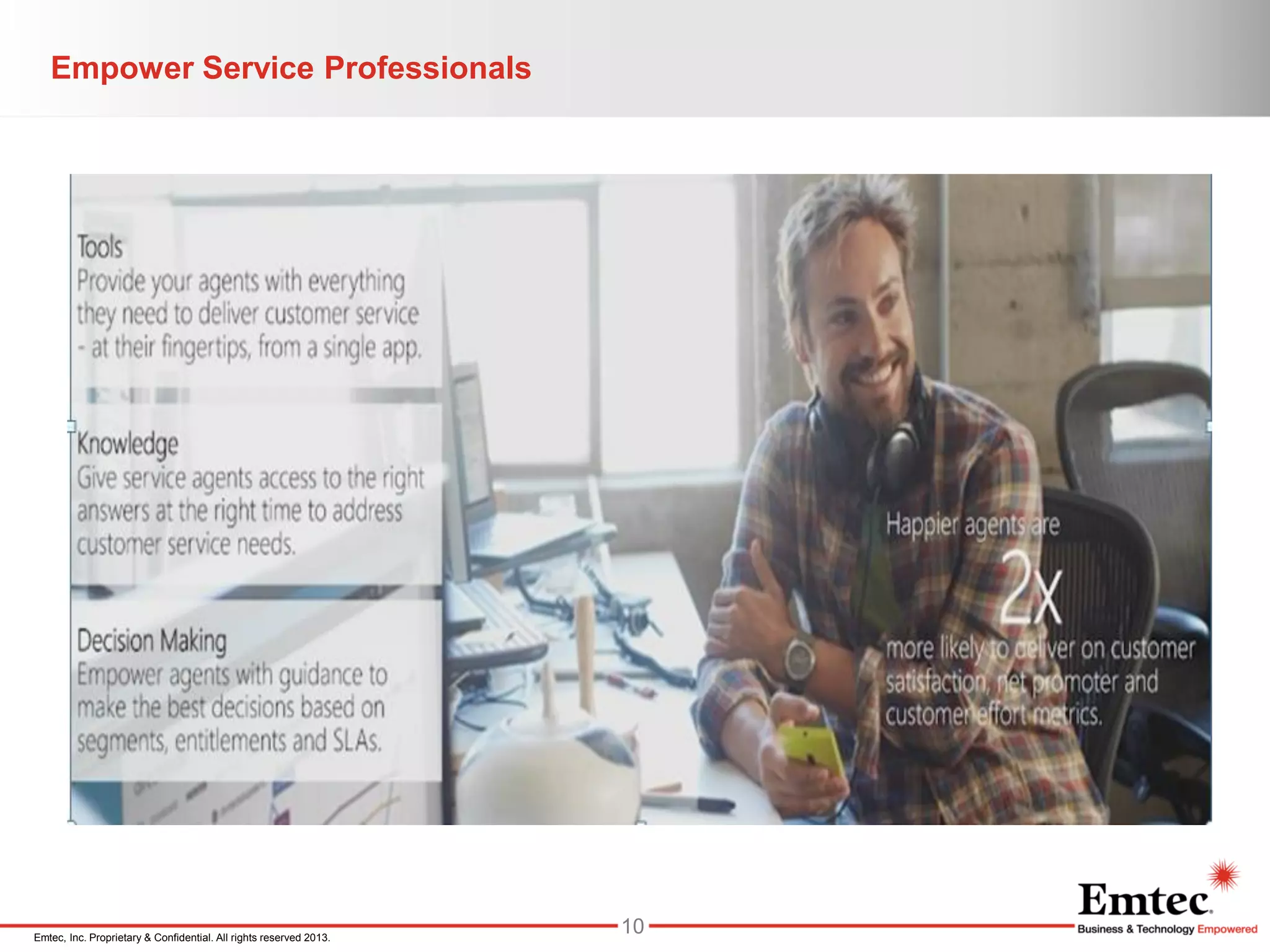 Emtec, Inc. Proprietary & Confidential. All rights reserved 2013.
Empower Service Professionals
10
 