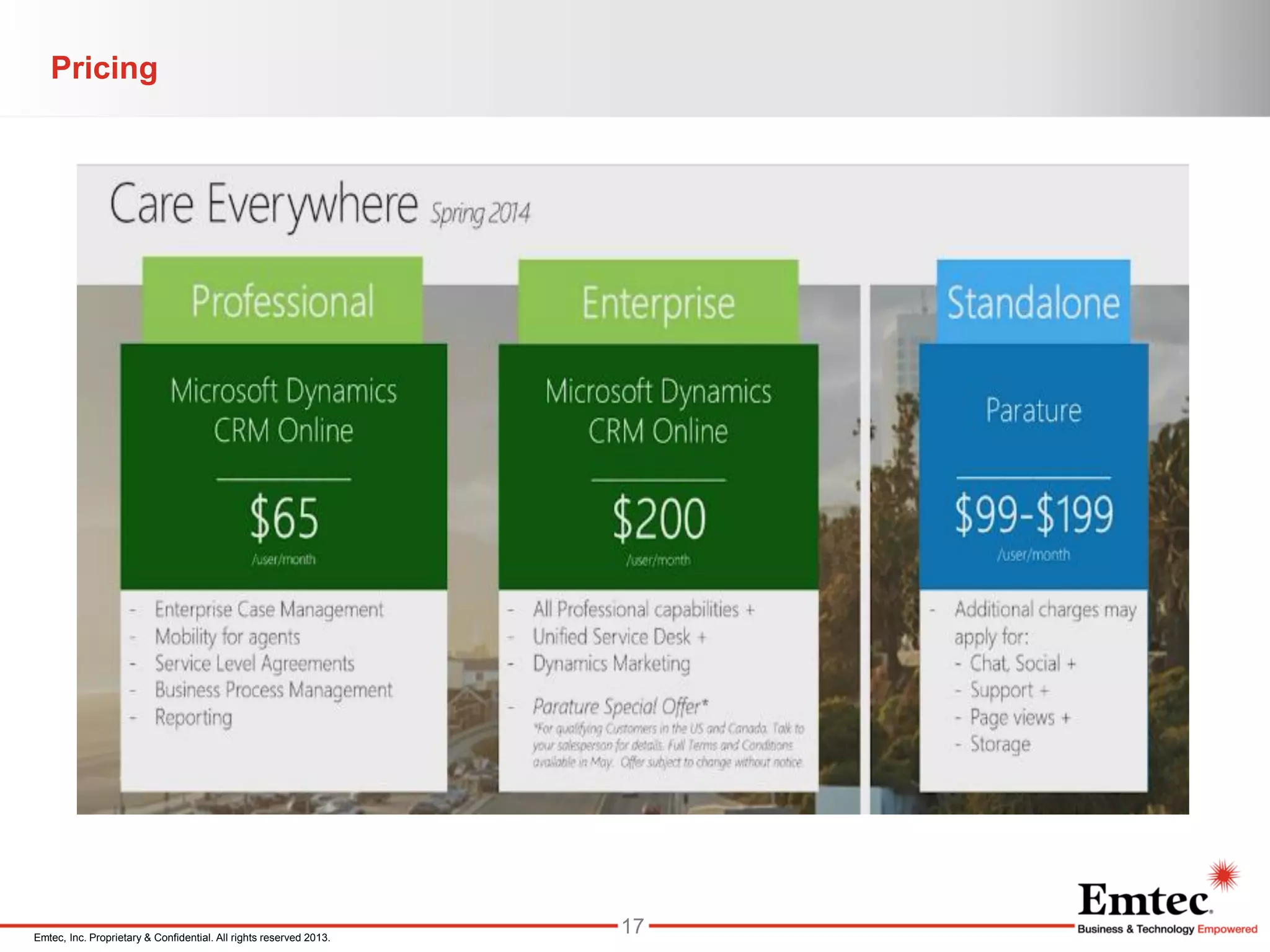 Emtec, Inc. Proprietary & Confidential. All rights reserved 2013.
Pricing
17
 