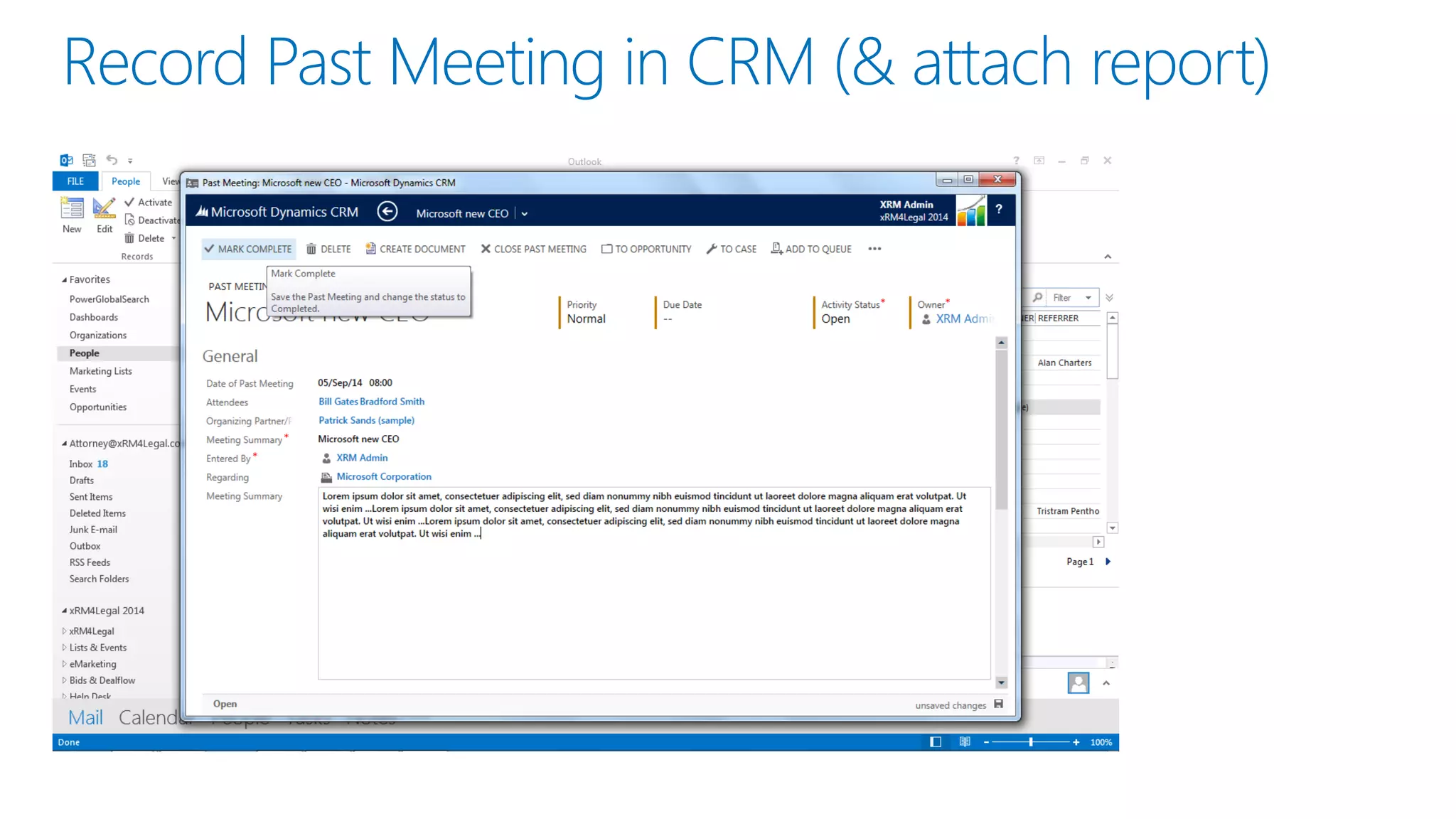 Record Past Meeting in CRM (& attach report)
 