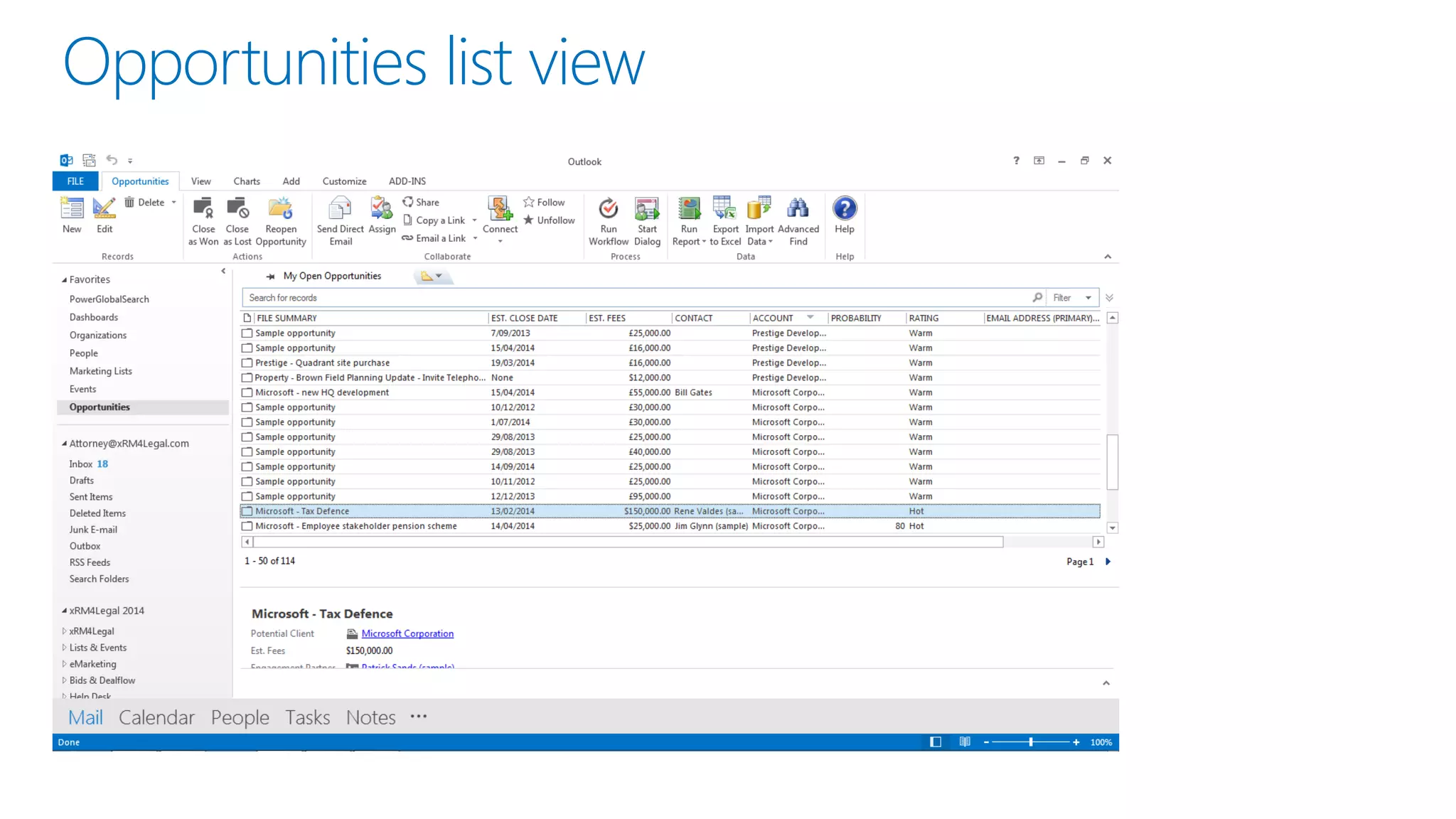 Opportunities list view
 