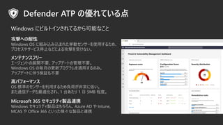 Defender ATP ΃Ƥ
Ĥؤ
Windows OS ˽Mzzޤ줿ӥ󥵩`ʹä뤿ᡢ
ץ䥵`ӥֹͣʤɤˤ빥Ĥܤʤ
ƥʥ󥹥ե`
`Ȥչ_Ҫåץǩ`ȤιҪ
Windows OS Κ¤θ¥ץmäΤߡ
åץǩ`Ȥ˰餦^ⲻҪ
Windows ˥ӥȥ󤵤Ƥ뤫ܤʤ
ߥѥե`ޥ
OS ˜ʤΥ󥵩`ä뤿ؓɤǳ˵ͤ
ޤͨťǩ`m졢1 ̨ 1  5MB ̶ȡ
Microsoft 365 ƥuƷBЯ
Windows ƥuƷϤAzure AD  Intune,
MCAS  Office 365 ȤäuƷBЯ
 