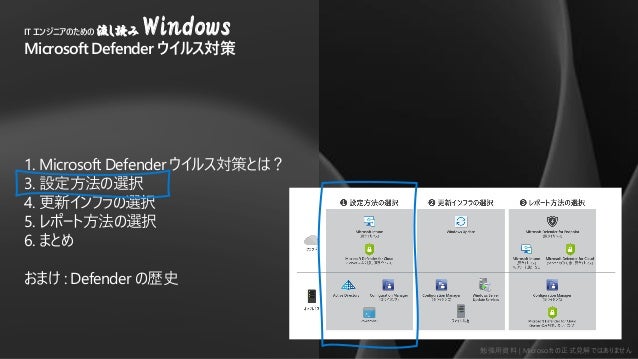 ㏊Y | Microsoft ʽҊǤϤޤ
1. Microsoft Defender 륹ߤȤϣ
3. Oxk
4. ¥եxk
5. ݩ`ȷxk
6. ޤȤ
ޤ : Defender Κsʷ
IT󥸥˥Τi Windows
Microsoft Defender 륹
 