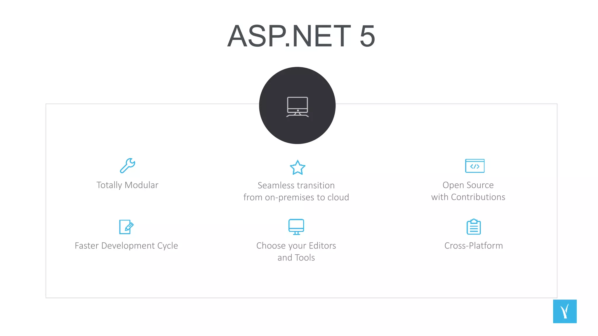 ASP.NET 5
Totally Modular Open Source
with Contributions
Seamless transition
from on-premises to cloud
Choose your Editors
and Tools
Faster Development Cycle Cross-Platform
 